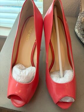 Nine West Coral Patent Peep-Toe Heels